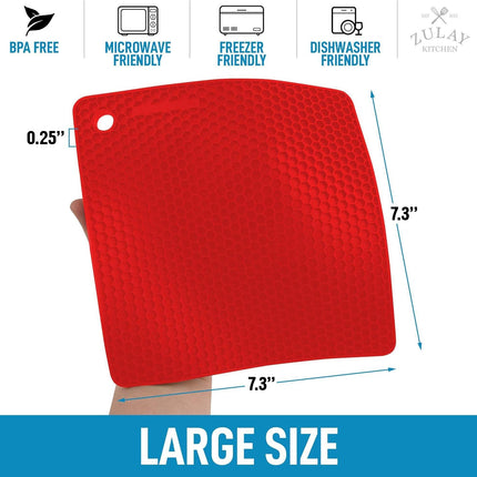 4 Pack Silicone Trivets - 7'x7' Silicone Pot Holders & Coasters - Non Slip, Heat Resistant Mat for Countertop & Table (Red).