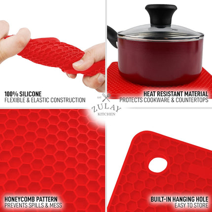 4 Pack Silicone Trivets - 7'x7' Silicone Pot Holders & Coasters - Non Slip, Heat Resistant Mat for Countertop & Table (Red).