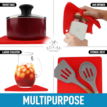 4 Pack Silicone Trivets - 7'x7' Silicone Pot Holders & Coasters - Non Slip, Heat Resistant Mat for Countertop & Table (Red).