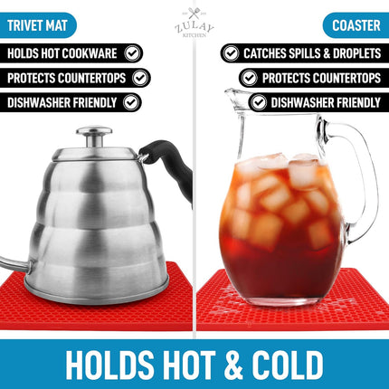 4 Pack Silicone Trivets - 7'x7' Silicone Pot Holders & Coasters - Non Slip, Heat Resistant Mat for Countertop & Table (Red).