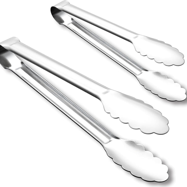 Seamless Tongs for Cooking, One-Piece Design, Durable Heat Resistant Stainless Steel Tongs for Kitchen, Grill, BBQ, Salad, Dishwasher Safe, Metal Tongs Set (12" & 9").