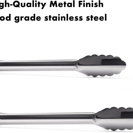 Seamless Tongs for Cooking, One-Piece Design, Durable Heat Resistant Stainless Steel Tongs for Kitchen, Grill, BBQ, Salad, Dishwasher Safe, Metal Tongs Set (12" & 9").