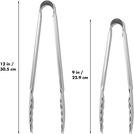 Seamless Tongs for Cooking, One-Piece Design, Durable Heat Resistant Stainless Steel Tongs for Kitchen, Grill, BBQ, Salad, Dishwasher Safe, Metal Tongs Set (12" & 9").
