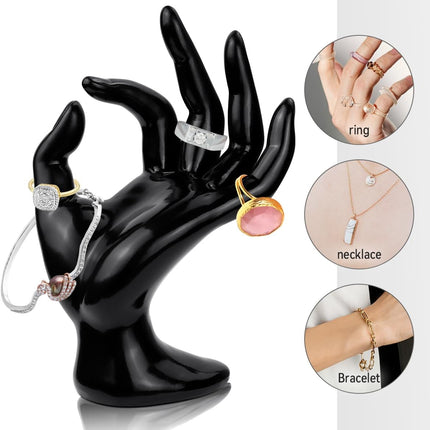 1 Pack Hand Form Ring Holder Mannequin Hand Jewelry Organizer Stand Watch Stand Bracelet Ring Support Aesthetic Rack (Black).