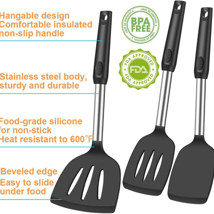 Spatula Set Silicone Heat Resistant for Nonstick Cookware Rubber Silicone Spatula Turner Fish, Large Nonstick Plastic Egg Wok Spatula for kitchen use Cooking Utensils Set.