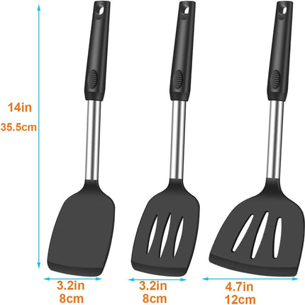 Spatula Set Silicone Heat Resistant for Nonstick Cookware Rubber Silicone Spatula Turner Fish, Large Nonstick Plastic Egg Wok Spatula for kitchen use Cooking Utensils Set.