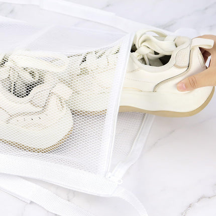 2 Pack Sneaker Dryer Bag 15.7x15.7 Inch Dry Net Bag for Dryer with Zipper and Strap for Shoes, White Large HoneyComber Mesh Bags for Washing Machine.