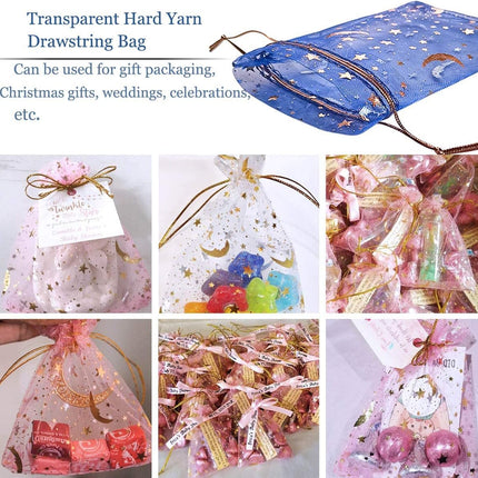 100Pcs Moon Star Organza Jewelry Candy Pouch, Gift Bags Pouches for Wedding Party Valentine's Day (Mixed Color, 3.5 x 4.7 inch).