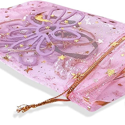100Pcs Moon Star Organza Jewelry Candy Pouch, Gift Bags Pouches for Wedding Party Valentine's Day (Mixed Color, 3.5 x 4.7 inch).