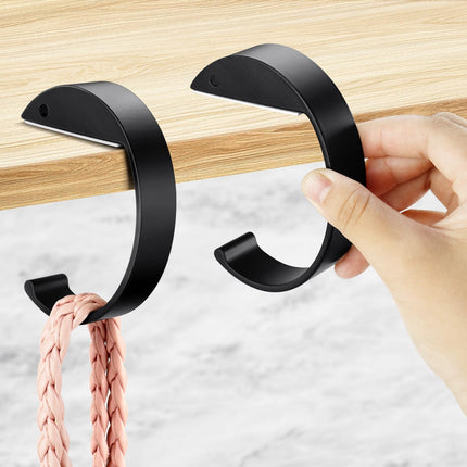 2PCS C Shape Purse Hooks for Table, Headphone Hanger, Aluminum Alloy Desk Heavy Duty Purse Handbag Hooks for Organize Desktop Storage Items (Black).