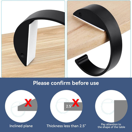 2PCS C Shape Purse Hooks for Table, Headphone Hanger, Aluminum Alloy Desk Heavy Duty Purse Handbag Hooks for Organize Desktop Storage Items (Black).