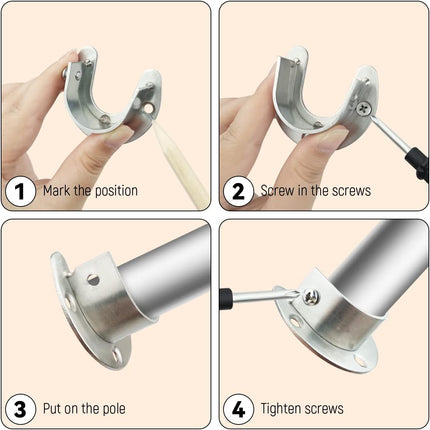 4 Packs Stainless Steel Wardrobe Bracket U-Shaped Rod Socket Flange 1-1/4" Diameter Heavy Duty Closet Rod Brackets End Supports for Closet Rod with Screws (Silver).