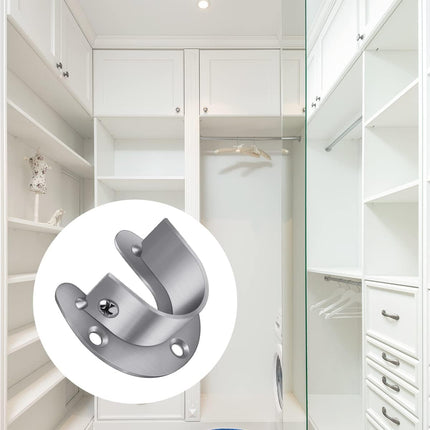 4 Packs Stainless Steel Wardrobe Bracket U-Shaped Rod Socket Flange 1-1/4" Diameter Heavy Duty Closet Rod Brackets End Supports for Closet Rod with Screws (Silver).