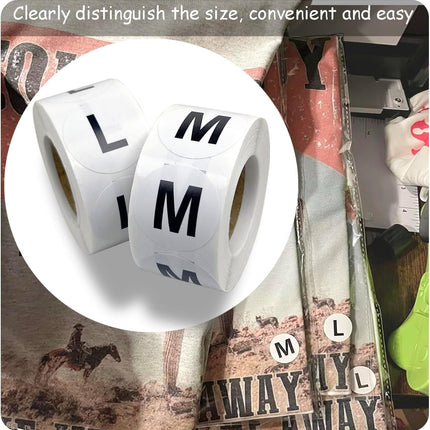 3500 Pcs Clothing Size Stickers, 1 Inch Round Self Adhesive, 7 Sizes XS-S-XXXL for T Shirts (Black).