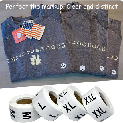 3500 Pcs Clothing Size Stickers, 1 Inch Round Self Adhesive, 7 Sizes XS-S-XXXL for T Shirts (Black).