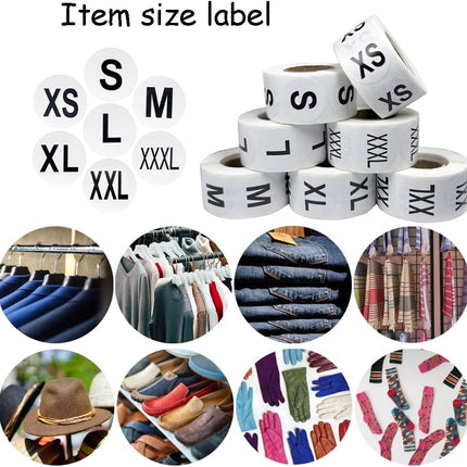 3500 Pcs Clothing Size Stickers, 1 Inch Round Self Adhesive, 7 Sizes XS-S-XXXL for T Shirts (Black).