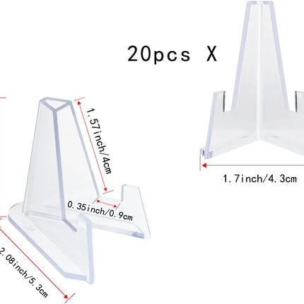 20 Packs Acrylic Easel Stands Display Stand Mini Clear Holder for Displaying Small Artworks, Coins, Pocket Watches, Challenge Medals (2.12x 1.4 Inch).