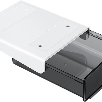 1 Pcs Under Desk Drawer, Under Table Hidden Organizer, Plastic Self-adhesive Slide out Under Desk Storage Drawer for Office Dresser Home School Stationery Kitchen (Black).