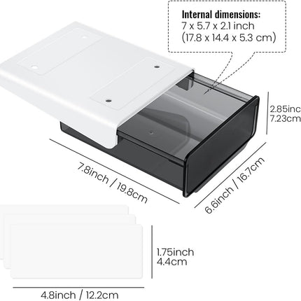 1 Pcs Under Desk Drawer, Under Table Hidden Organizer, Plastic Self-adhesive Slide out Under Desk Storage Drawer for Office Dresser Home School Stationery Kitchen (Black).