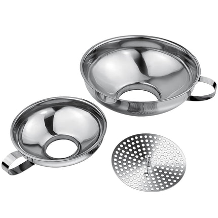 3 Pack Canning Funnel 3-in-1 Stainless Steel Funnel Set Wide Mouth Funnels with Detachable Strainer for transferring Liquid, Powder, jam, Grain, Oil, Spices.