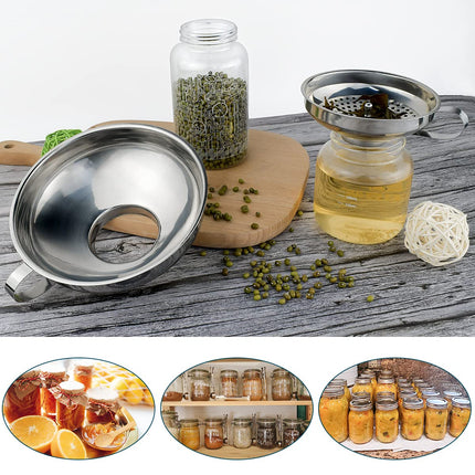 3 Pack Canning Funnel 3-in-1 Stainless Steel Funnel Set Wide Mouth Funnels with Detachable Strainer for transferring Liquid, Powder, jam, Grain, Oil, Spices.