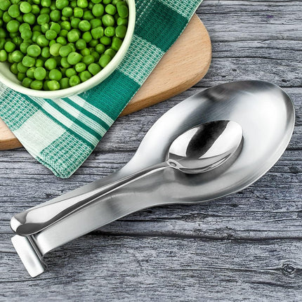 1 PCS Stainless Steel Spoon Rest, Spoon Holder for Stove Top, Utensil Spoon Rest Holder, kitchen utensils Holder for Ladles, Spatula, Cooking Utensils or Kitchen Tools (Silver).