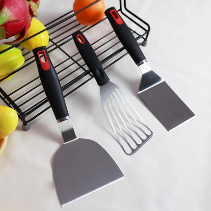 Spatula Set Stainless Steel Kitchen Metal Spatula for Cast Iron Skillet with Silicone Handle, Fish Spatula Turner Flipper for Pancake Burger Egg Cooking Spatulas BBQ Grill Griddle.