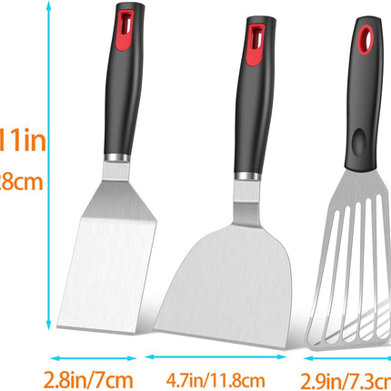 Spatula Set Stainless Steel Kitchen Metal Spatula for Cast Iron Skillet with Silicone Handle, Fish Spatula Turner Flipper for Pancake Burger Egg Cooking Spatulas BBQ Grill Griddle.