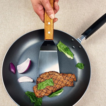 2Pcs Metal Spatulas Set, Metal Spatula for Cast Iron Skillet, Cooking Utensils Fish Egg Grill Spatula Stainless Steel Slotted Spatula, Wok Flat Top Small Metal Spatula Turner with Wood Handle.