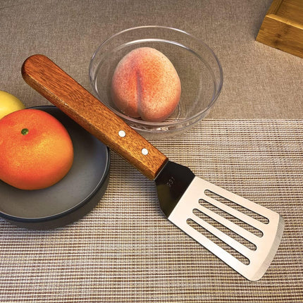 2Pcs Metal Spatulas Set, Metal Spatula for Cast Iron Skillet, Cooking Utensils Fish Egg Grill Spatula Stainless Steel Slotted Spatula, Wok Flat Top Small Metal Spatula Turner with Wood Handle.