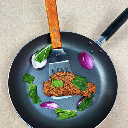 2Pcs Metal Spatulas Set, Metal Spatula for Cast Iron Skillet, Cooking Utensils Fish Egg Grill Spatula Stainless Steel Slotted Spatula, Wok Flat Top Small Metal Spatula Turner with Wood Handle.