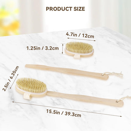 2 Pack Detachable Bath Bristle Brush, Wood Long Handle Dry Brushing Body Brush for Shower.