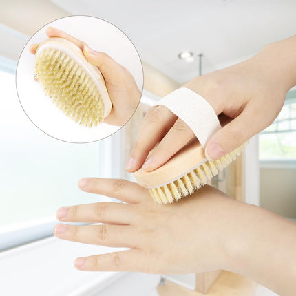2 Pack Detachable Bath Bristle Brush, Wood Long Handle Dry Brushing Body Brush for Shower.