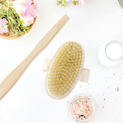 2 Pack Detachable Bath Bristle Brush, Wood Long Handle Dry Brushing Body Brush for Shower.