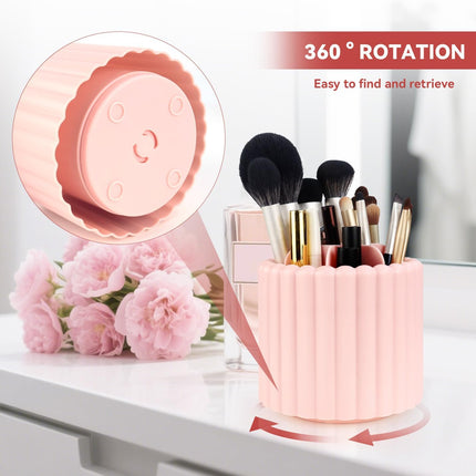 1 Pack 360° Rotating Makeup Brush Organizer, 7 Slot Make up Brush Holder for Vanity, Dresser, Desk (Pink).