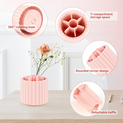 1 Pack 360° Rotating Makeup Brush Organizer, 7 Slot Make up Brush Holder for Vanity, Dresser, Desk (Pink).