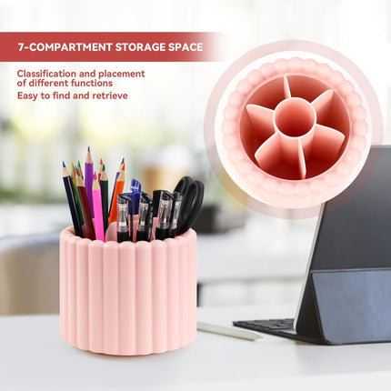 1 Pack 360° Rotating Makeup Brush Organizer, 7 Slot Make up Brush Holder for Vanity, Dresser, Desk (Pink).