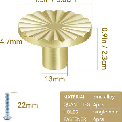 4 Pack Cabinet Knobs Zinc Alloy Solid Kitchen Cabinet Pulls Brushed Gold Drawer Knobs Dresser Cabinet Handles (37 mm).