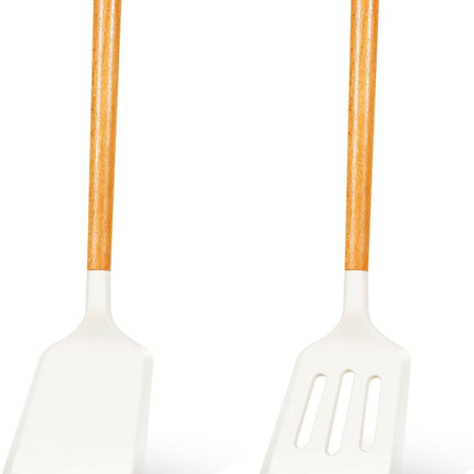 2Pcs Silicone Spatula Set Turner Heat Resistant for Nonstick Cookware Rubber Wok Turner with Wood Handle, Plastic Spatula Silicone for Cooking Use Kitchen Utensils Set White.
