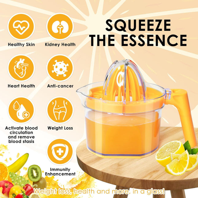 Lemon Squeezer 4-in-1 Lemon Hand Juicer -  Manual Orange Juicer Multifunctional Lemons Lime Squeezer, Citrus Juicers Press Fruit with Detachable Comfortable Handle, 16.9oz Capacity (ORANGE).