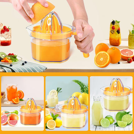 Lemon Squeezer 4-in-1 Lemon Hand Juicer -  Manual Orange Juicer Multifunctional Lemons Lime Squeezer, Citrus Juicers Press Fruit with Detachable Comfortable Handle, 16.9oz Capacity (ORANGE).