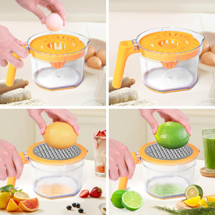 Lemon Squeezer 4-in-1 Lemon Hand Juicer -  Manual Orange Juicer Multifunctional Lemons Lime Squeezer, Citrus Juicers Press Fruit with Detachable Comfortable Handle, 16.9oz Capacity (ORANGE).