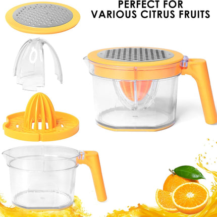 Lemon Squeezer 4-in-1 Lemon Hand Juicer -  Manual Orange Juicer Multifunctional Lemons Lime Squeezer, Citrus Juicers Press Fruit with Detachable Comfortable Handle, 16.9oz Capacity (ORANGE).