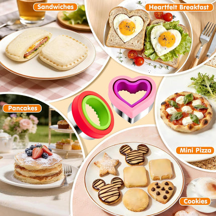 Sandwich Cutter and Sealer Set 4 Pcs Bread Decruster Sandwich Cutter Pancake Maker Heart Square Circle Dinosaur Shape DIY Cookie Cutters Gift for Kids Adult Boys Girls.