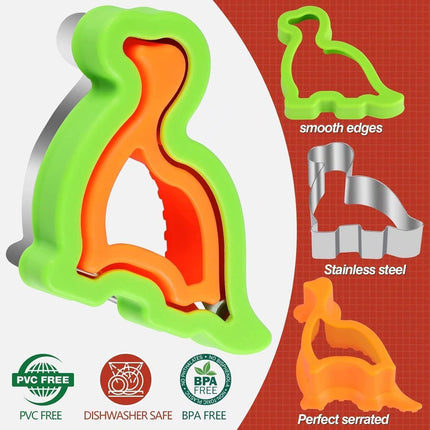 Sandwich Cutter and Sealer Set 4 Pcs Bread Decruster Sandwich Cutter Pancake Maker Heart Square Circle Dinosaur Shape DIY Cookie Cutters Gift for Kids Adult Boys Girls.