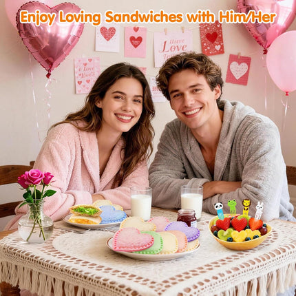 Sandwich Cutter and Sealer Set 4 Pcs Bread Decruster Sandwich Cutter Pancake Maker Heart Square Circle Dinosaur Shape DIY Cookie Cutters Gift for Kids Adult Boys Girls.