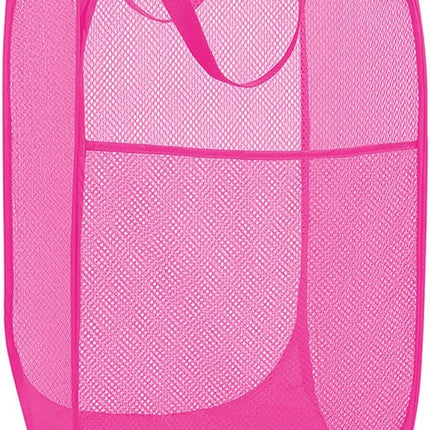 Deluxe Strong Mesh Pop up Laundry Hamper Basket with Side Pocket for Laundry Room, Bathroom, Kids Room, College Dorm or Travel Blush.