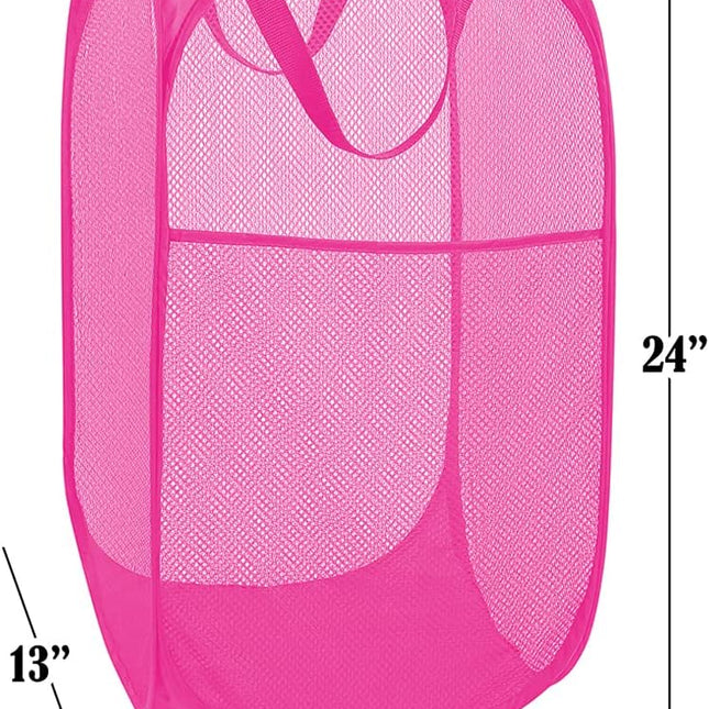 Deluxe Strong Mesh Pop up Laundry Hamper Basket with Side Pocket for Laundry Room, Bathroom, Kids Room, College Dorm or Travel Blush.