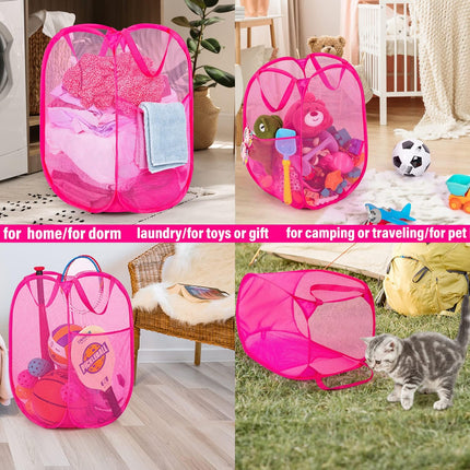 Deluxe Strong Mesh Pop up Laundry Hamper Basket with Side Pocket for Laundry Room, Bathroom, Kids Room, College Dorm or Travel Blush.