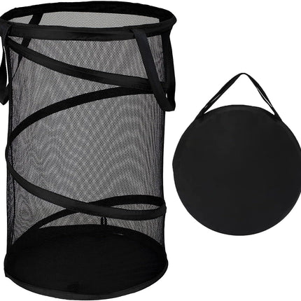Collapsible Laundry Basket Foldable Mesh Pop Up Hamper with Handles for Laundry Room, Bathroom, Kids Room, College Dorm, Travel, Storage Organizer Black.